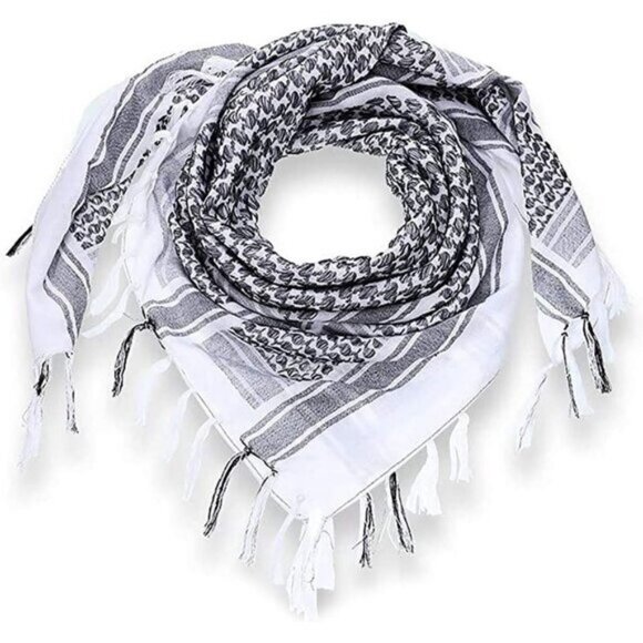 ⚡Men Black and White 100% Cotton Military Shemagh Tactical Desert Scarf Wrap - Picture 5 of 8